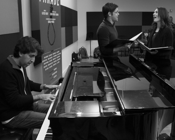 Accompanied on piano by Tony winner Jason Robert Brown, Jeremy Jordan and Laura Benanti rehearse &quot;This is Not Over Yet&quot; from Parade.