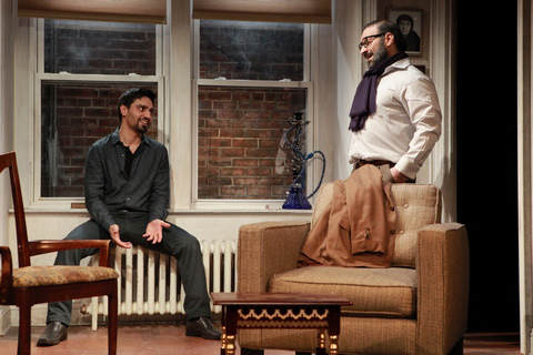 Zarif Kabier and Laith Nakli in a scene from Rattlestick Playwrights Theater's Shesh Yak.