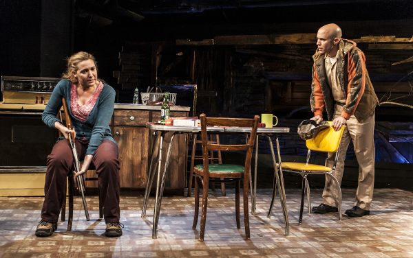 Cassie Beck and Aaron Roman Weiner in Labyrinth Theater Company&#39;s production of Lucy Thurber&#39;s The Insurgents, directed by Jackson Gay, at the Bank Street Theater.