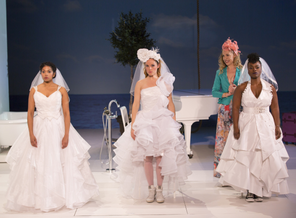 Rebecca Naomi Jones as Lydia, Libby Winters as Olympia, Ellen Harvey as Eleanor, and Stacey Sargeant as Thyona in Tina Landau&#39;s production of Charles Mee&#39;s Big Love at The Pershing Square Signature Center.
