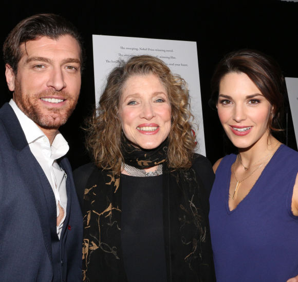 Doctor Zhivago stars Tam Mutu (left) and Kelli Barrett (right) pose with composer Lucy Simon (center) at a press preview concert of the new musical.
