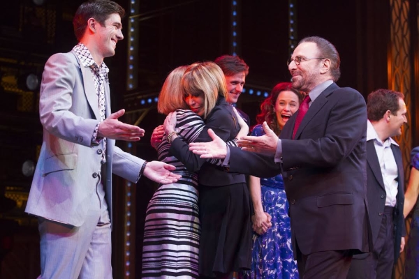 The real-life Barry Cynthia Weil and Barry Mann congratulate on-stage counterparts Ian McIntosh and Lorna Want during the curtain call.