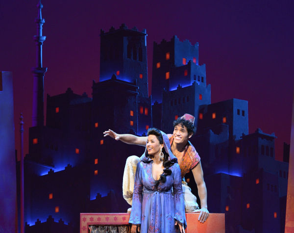 Adam Jacobs and Courtney Reed play Aladdin and Princess Jasmine in the Broadway adaptation of Disney&#39;s Aladdin, directed and choreographed by Casey Nicholaw, at the New Amsterdam Theatre.