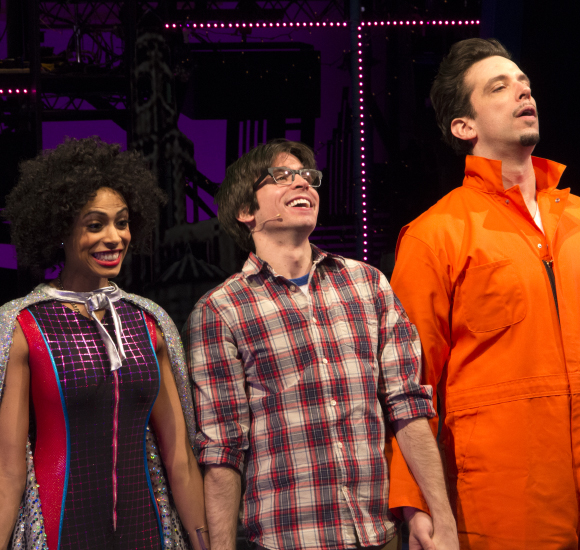 Nicolette Robinson, Matt Doyle, and Nick Cordero take their bow on the opening night of Brooklynite at the Vineyard Theatre.