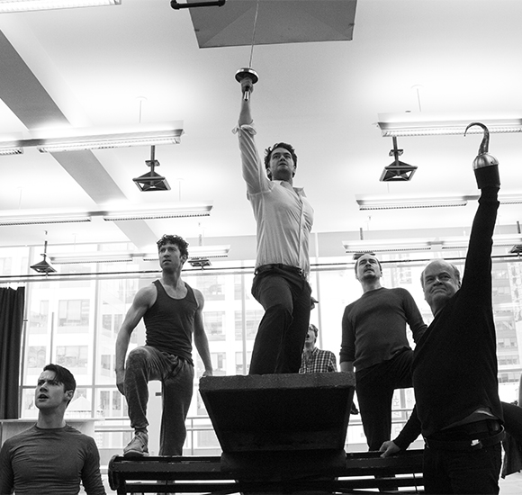 Matthew Morrison (center), Kelsey Grammer (right), and the cast of Finding Neverland preview the song &quot;Stronger&quot; in rehearsal.