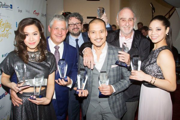 Cameron Mackintosh and the cast of Miss Saigon at the WhatsOnStage Awards.