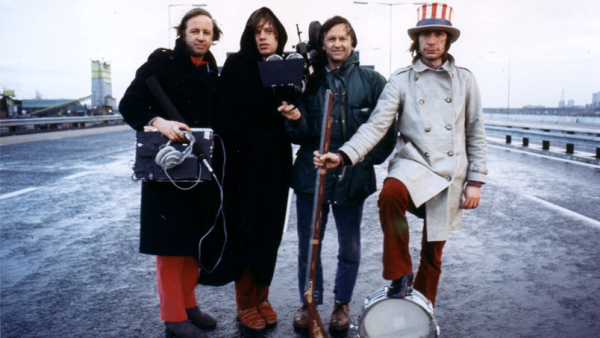 The brothers Maysles with Mick Jagger and Charlie Watts of The Rolling Stones during the filming of Gimme Shelter.
