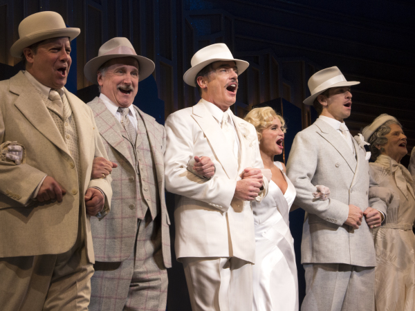 Michael McGrath, Mark Linn-Baker, Peter Gallagher, Kristin Chenoweth, Andy Karl, and Mary Louise Wilson take their bows as they celebrate Broadway&#39;s On the Twentieth Century at the American Airlines Theatre.