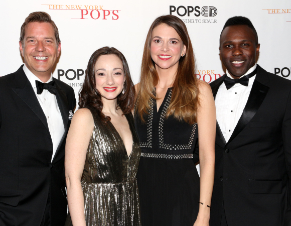 The evening&#39;s artists: conductor Steven Reineke and performers Megan McGinnis, Sutton Foster, and Joshua Henry.