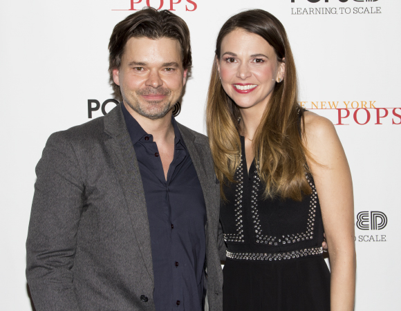 Sutton takes a photo with her fellow Broadway vet brother, Hunter Foster.