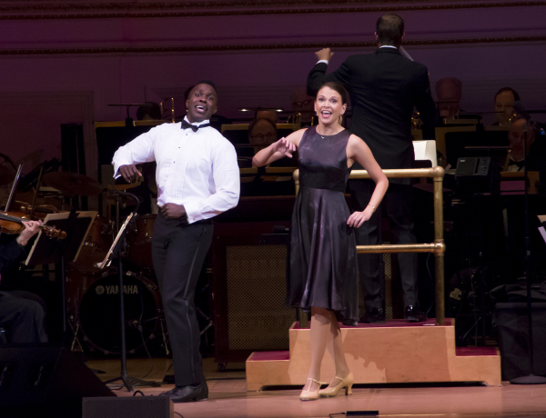 Joshua Henry and Sutton Foster perform with the New York Pops in One Night Only: Sutton Foster, conducted by Steven Reineke, at Carnegie Hall.