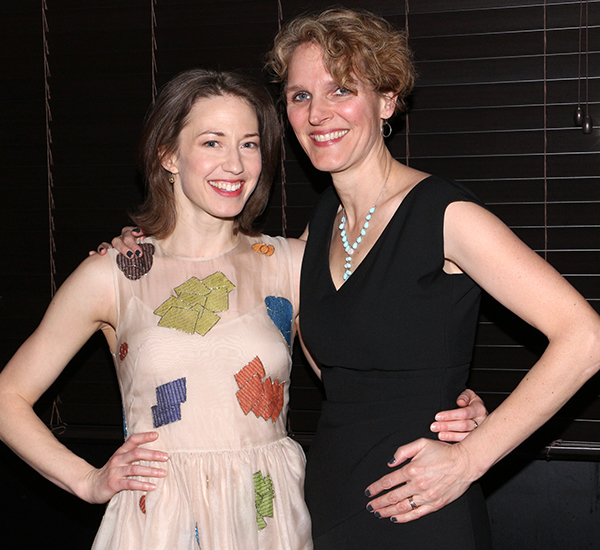 Playwright Melissa James Gibson (right) poses with her star, Tony nominee Carrie Coon.
