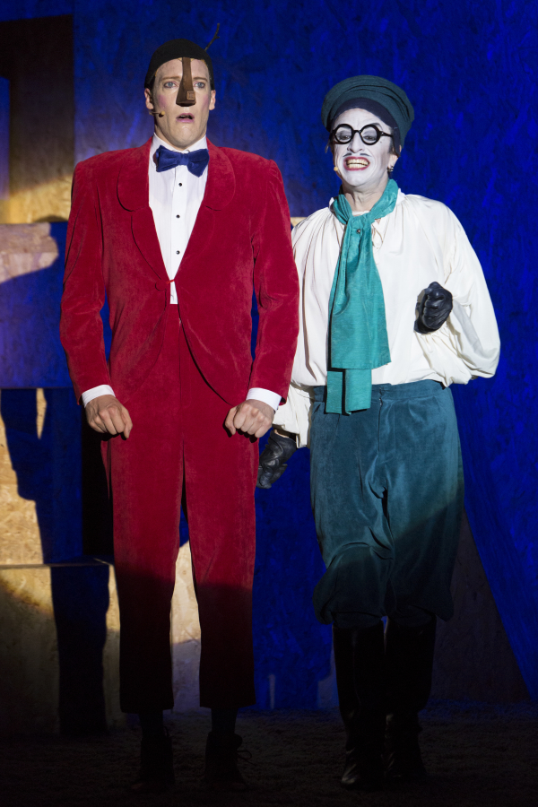 Nathan O&#39;Keefe as Pinocchio and Paul Capsis as Stromboli.