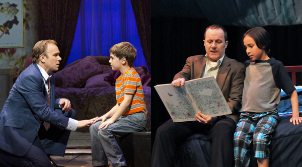 Norbert Leo Butz and Zachary Unger, Broadway&#39;s father-son pair (left), side-by-side with Steven Goldstein and Jackson Daley in the Boston production.