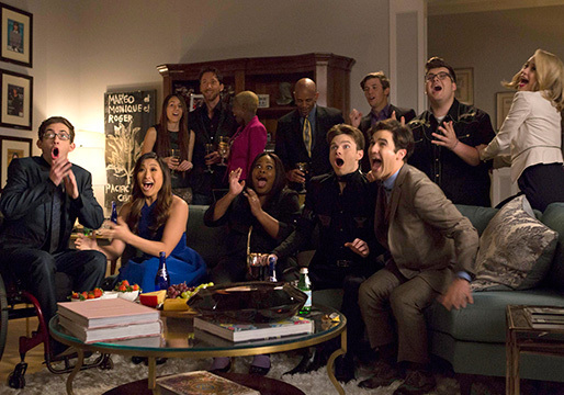 The cast of Glee in the series finale, airing tonight on Fox.