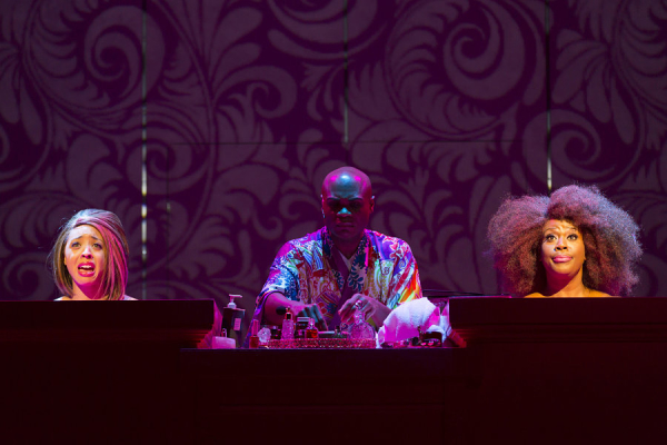 Shayna Small, Nathan Lee Graham, and Capathia Jenkins in George C. Wolfe&#39;s The Colored Museum, directed by Billy Porter, at the Huntington Theatre Company.