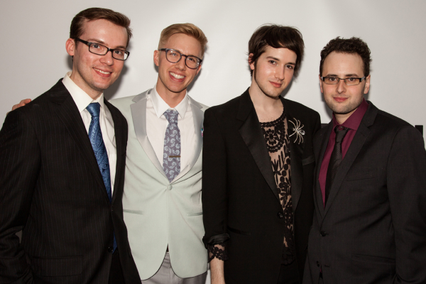 Jonathan Larson Grant recipients Tim Rosser, Sam Willmott, Max Vernon, and Charlie Sohne.