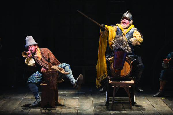 Nehal Joshi as Sancho and Anthony Warlow as Don Quixote in Man of La Mancha,  directed by Alan Paul, at the Shakespeare Theatre Company.  
