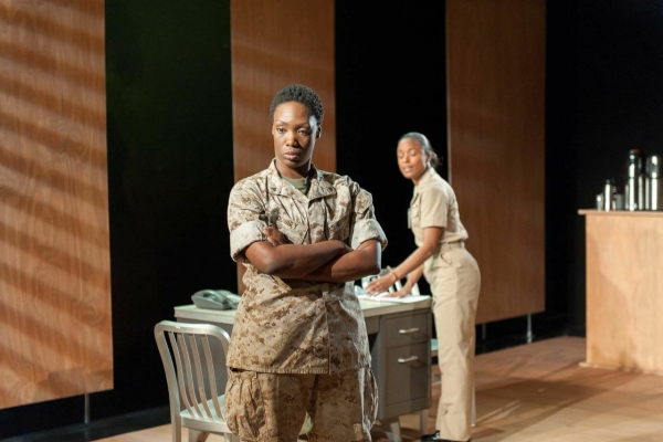 Carolyn Michelle Smith and Kaliswa Brewster star in Soldier X, a production of Ma-Yi Theater Company, at HERE.