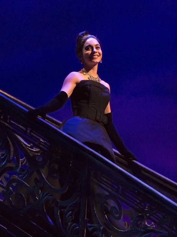 Vanessa Hudgens comes down the grand staircase on the stage of the Neil Simon Theatre to take her bow on the opening night of Gigi.
