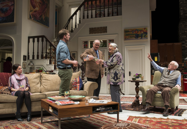 Audrey Francis (Claire), Cliff Chamberlain (Mark), and ensemble members Francis Guinan (Ian), Lois Smith (Patricia), and John Mahoney (Brian) in Steppenwolf Theatre Company's production of The Herd, a US premiere by Rory Kinnear, directed by ensemble member Frank Galati. 