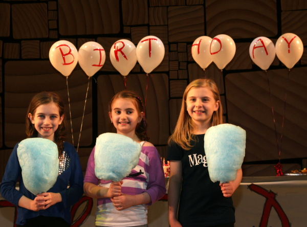 Three of Broadway&#39;s four current Matildas, Tori Feinstein, Eliza Holland Madore, and Brooklyn Shuck, have some cotton candy to celebrate the show&#39;s &quot;cotton&quot; anniversary.