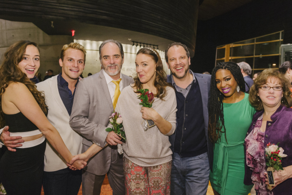 Director Aaron Posner (third from right) and the company of Vanya and Sonia and Masha and Spike on opening night at Arena Stage.