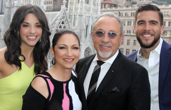 Ana Villafañe (left) and Josh Segarra (right) pose with Gloria Estefan and Emilia Estefan.