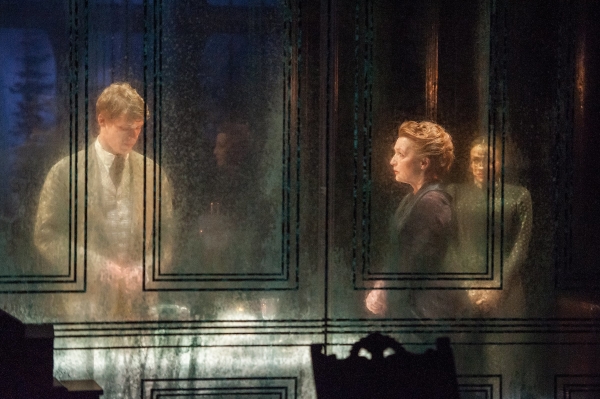 Billy Howle as Oswald, Lesley Manville as Helene, and Charlene McKenna as Regina in the Almeida Theatre production of Henrik Ibsen&#39;s Ghosts, adapted and directed by Richard Eyre, at BAM.
