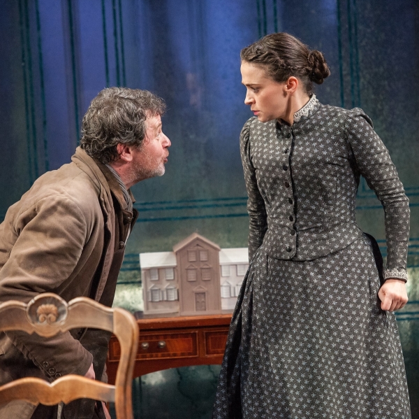 Brian McCardie as Jacob Engstrand and Charlene McKenna as Regina Engstrand in Ibsen&#39;s Ghosts at BAM.