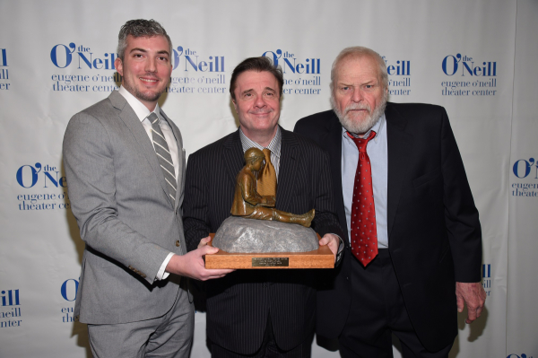 Preston Whiteway (left) and Brian Dennehy (right) pose with Nathan Lane and his Monte Cristo Award.