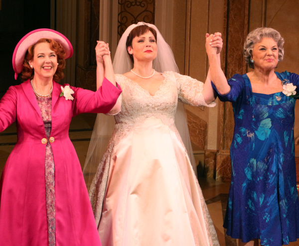 Harriet Harris, Lisa Howard, and Tyne Daly take their bow on the opening night of Broadway&#39;s It Shoulda Been You at the Brooks Atkinson Theatre.