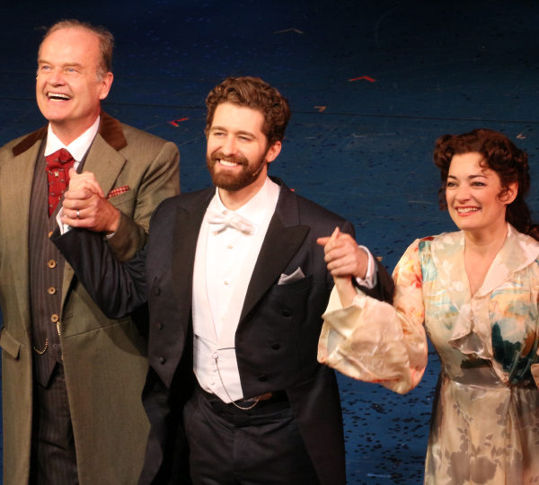 Kelsey Grammer, Matthew Morrison, and Laura Michelle Kelly take a bow on the opening night of Finding Neverland at the Lunt-Fontanne Theatre.