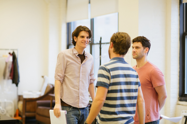 Alex Timbers with Justin Bartha and Lucas Near-Verbrugghe in rehearsal for Robert Askins&#39; Permission.