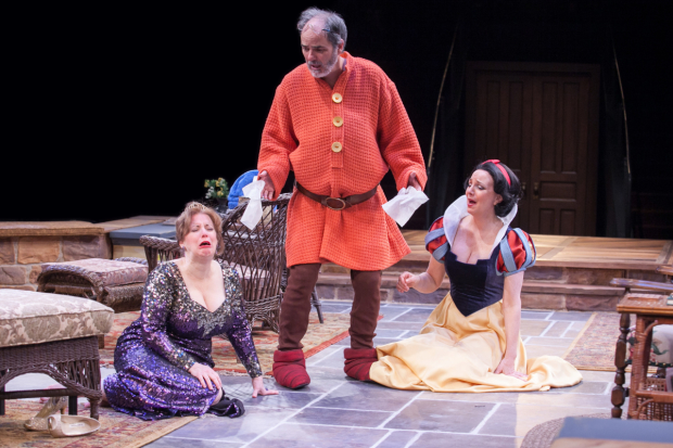 Sherri L. Edelen (Sonia), Eric Hissom (Vanya), and Grace Gonglewski (Masha) in Vanya and Sonia and Masha and Spike, directed by Aaron Posner, at Arena Stage.