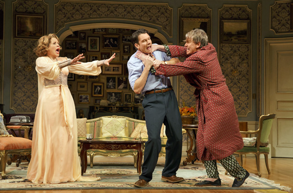 Renée Fleming, Jerry O&#39;Connell, and Douglas Sills star in Joe DiPietro&#39;s Living on Love, directed by Kathleen Marshall, at the Longacre Theatre.