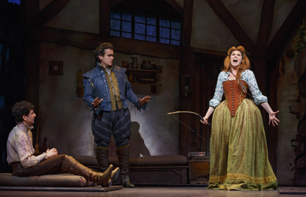 John Cariani, Brian d&#39;Arcy James, and Heidi Blickenstaff in a scene from the new Broadway musical Something Rotten!