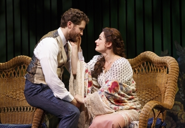 Matthew Morrison as J.M. Barrie and Laura Michelle Kelly as Sylvia Llewelyn Davies in Broadway&#39;s Finding Neverland, directed by Diane Paulus, at the Lunt-Fontanne Theatre.