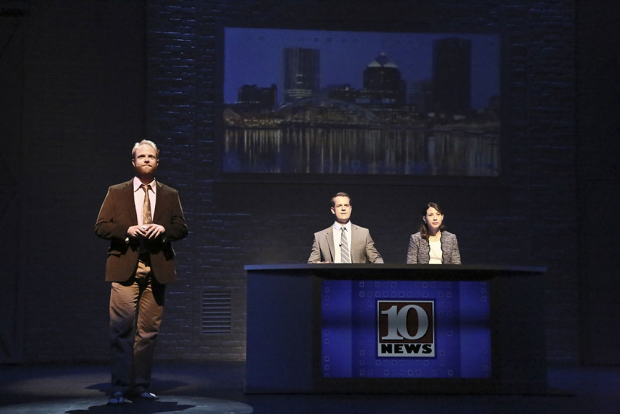 Brendan Griffin, Josh Stamberg, and Elizabeth Rodriguez in Stephen Belber&#39;s The Power of Duff, directed by Peter DuBois, at the Geffen Playhouse.