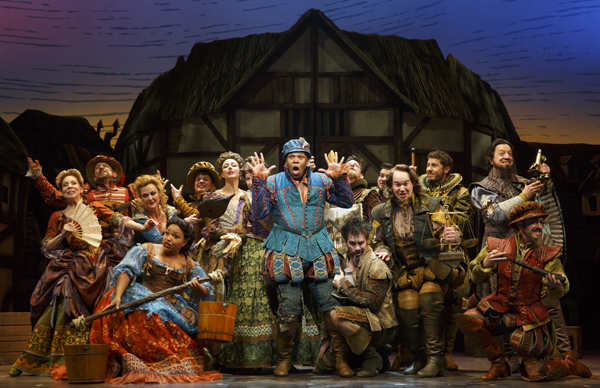The cast of Wayne Kirkpatrick, Karey Kirkpatrick, and John O&#39;Farrell&#39;s Something Rotten!, directed by Casey Nicholaw, at Broadway&#39;s St. James Theatre.