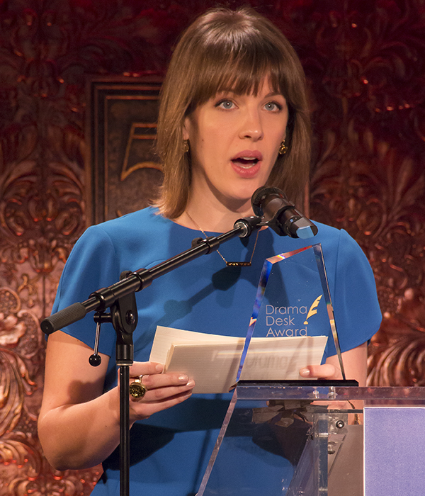 Jessie Mueller at the podium to announce the 2015 Drama Desk Award nominations.