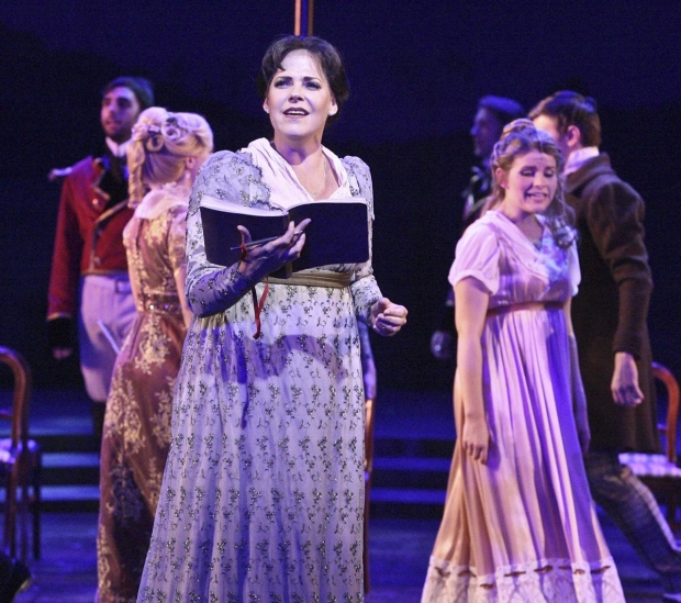 Bets Malone as Jane Austen in the musical adaptation of Pride and Prejudice at La Mirada Theatre.