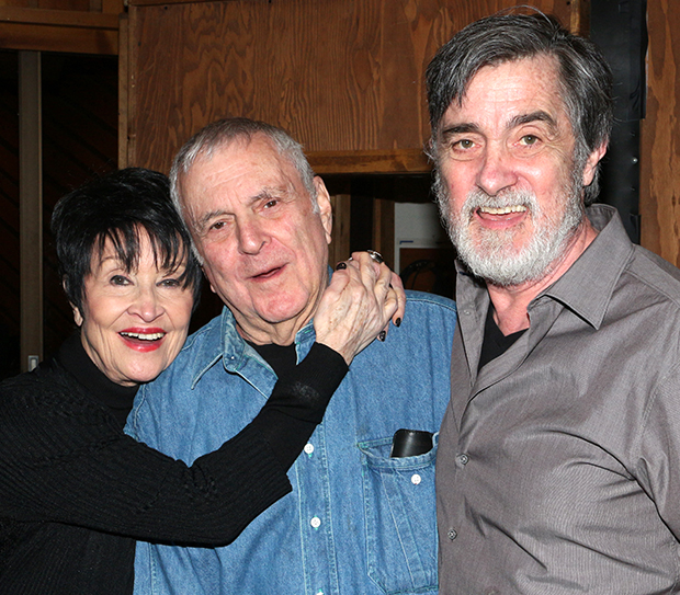 Chita Rivera and Roger Rees flank their composer, John Kander, in the recording studio.