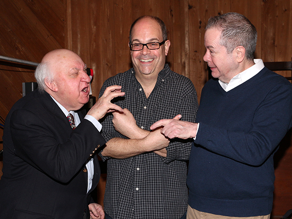 Gerry Vichi, Brad Oscar, and Peter Bartlett fight over who gets to record first.