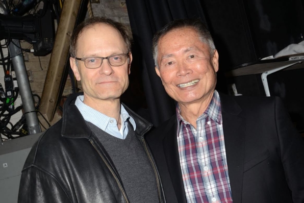 It Shoulda Been You director David Hyde Pierce poses with George Takei backstage.