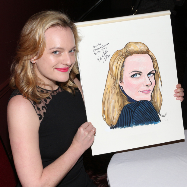 Elisabeth Moss shows off her new Sardi&#39;s caricature for the very first time.