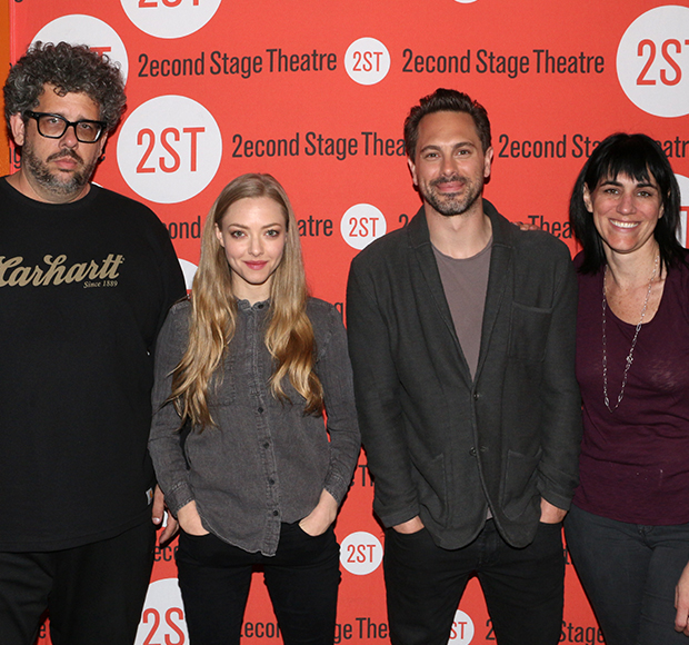 Playwright Neil LaBute (left) and director Leigh SIlverman (right) pose with stars Amanda Seyfried and Thomas Sadoski.