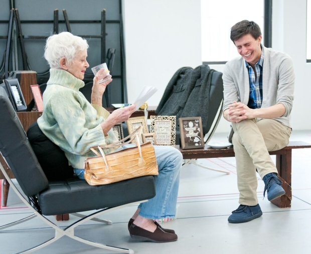 Gideon Glick (right) shares a scene with fellow cast member Barbara Barrie.