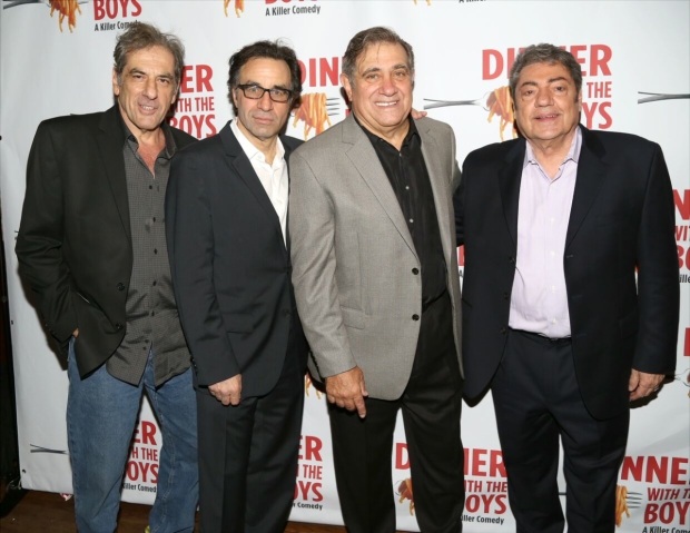 Director Frank Megna, Ray Abruzzo, playwright/star Dan Lauria, and Richard Zavaglia celebrate the opening of Dinner With the Boys.