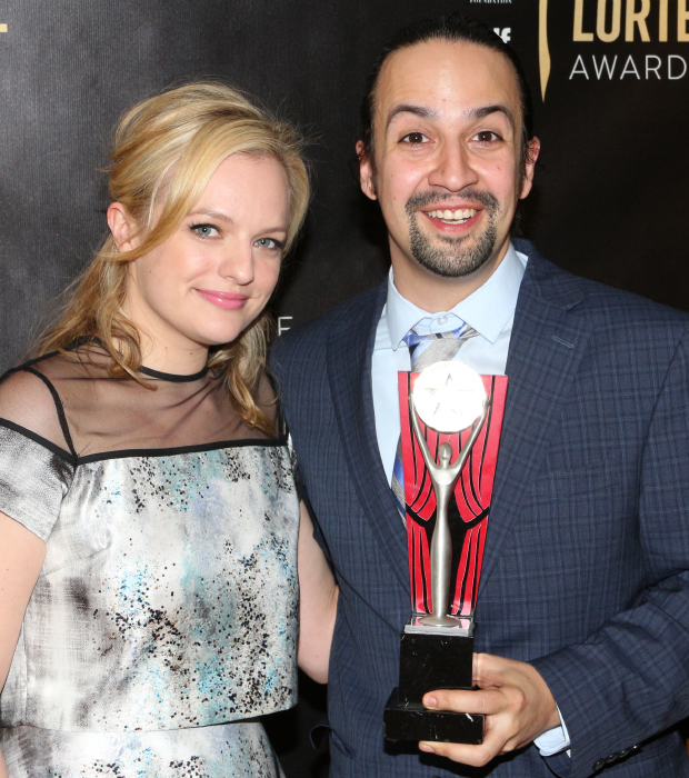Mad Men star Elisabeth Moss presented Lin-Manuel Miranda with his Lucille Lortel Award for Best Actor in a Musical.